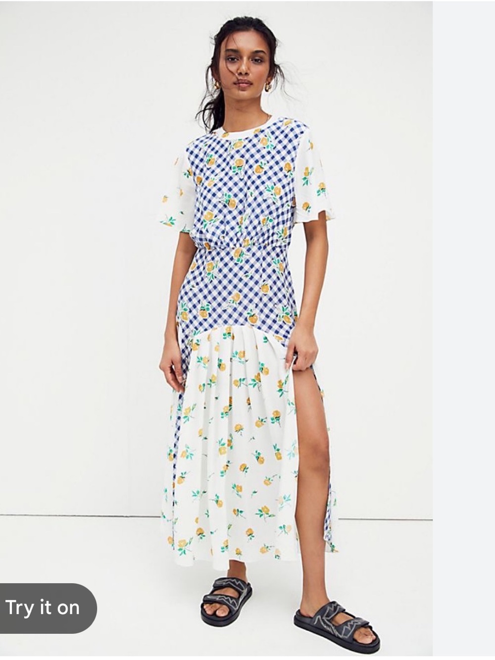 RIXO Jennifer Gingham & Floral Midi Dress